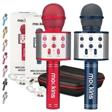 Mockins 2 Pack Navy & Red Wireless Bluetooth KARAOKE MICROPHONE, Holiday Gift
