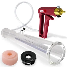 LeLuv Penis Pump Red MAXI Buddy 16 Inch Double-Ended Cylinder with Donuts, TPR S