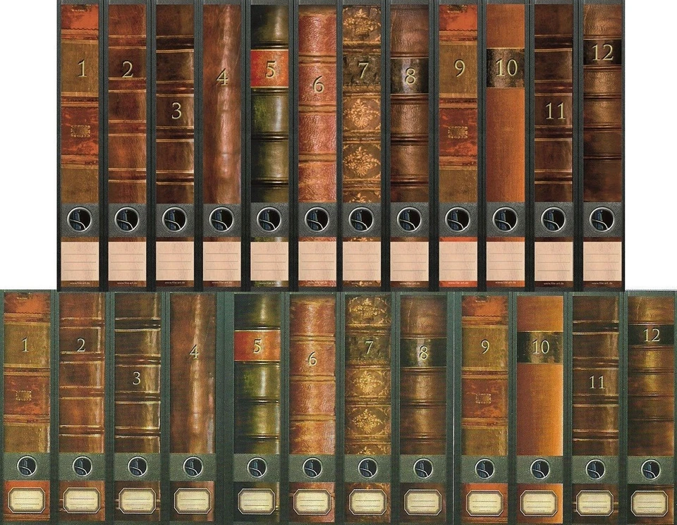 24 breite & schmale Ordnerrücken Bücher Lexikon Ordneraufkleber Aufkleber Deko - Bild 2 von 3