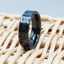 Black 6mm High Polished Tungsten Ring Black Caarbon Fiber Wedding Band for Women