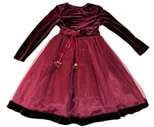 Girls vtg DIMPLES party dress 6 velour tulle Christmas velvet solid burgundy red
