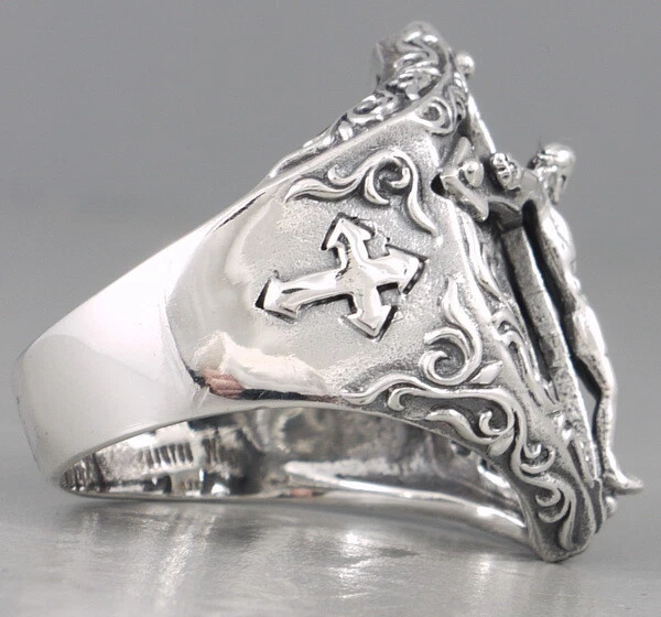 16g ремесленник большой распятие цветочный крест Иисус серебро 925 пробы мужское кольцо - Изображение 3 из 4