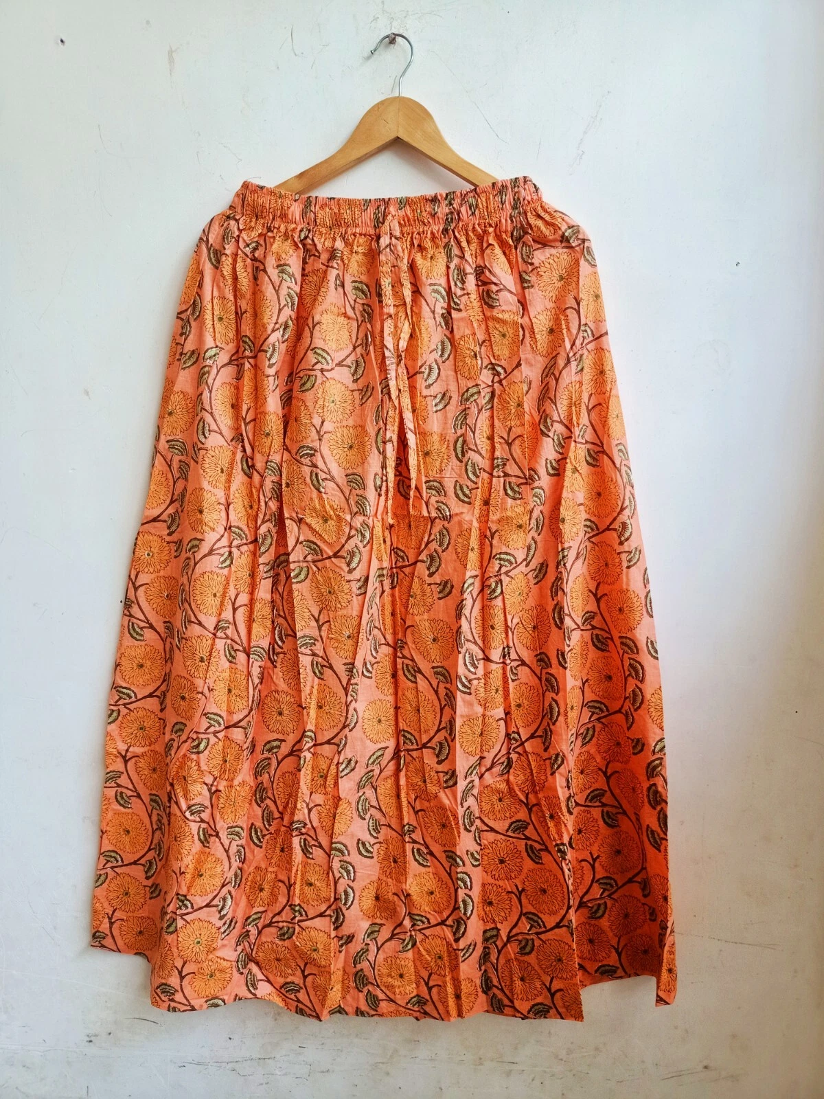 Indian Long Cotton Peach Floral Print Skirt Women's Clothing Partywear Skirts US