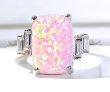 3Ct Pink Fire Opal Lab Created Women's Party Wear Ring 14K White Gold Plated