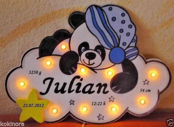 HANDGEFERTIGT SCHLUMMERLICHT PANDA BÄR TEDDY LAMPE KINDERZIMMER GESCHENK GEBURT TAUFE