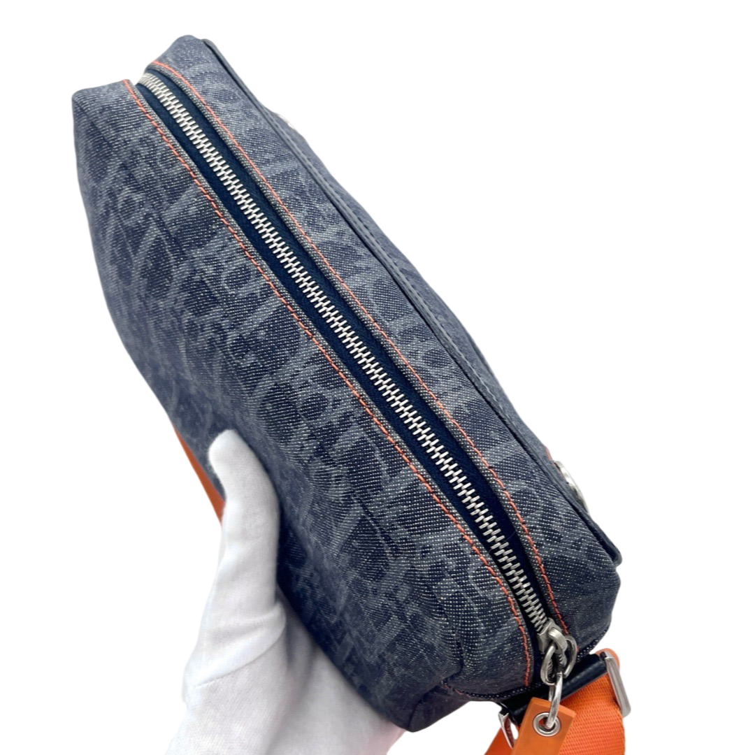 Auth CHRISTIAN DIOR Flight Line Trotter Shoulder Bag Navy Orange