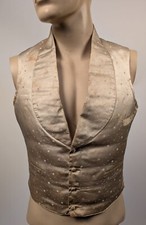 1860  S IVORY DOT SILK SATIN WEDDING WAISTCOAT W PADDED CHEST