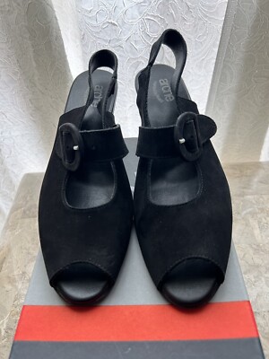 New ARCHE France Nubuck Leather 2 Wedge Black Sandals Adjustable Size 38 Or US 7