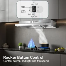 36 Inch Stainless Steel Kitchen Range Hood 280CFM 2 Speed Switch Push Button LED