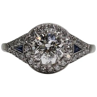 Art Deco Vintage Style 1.25Ct Simulated Diamond Halo Ring 14k White Gold Plated