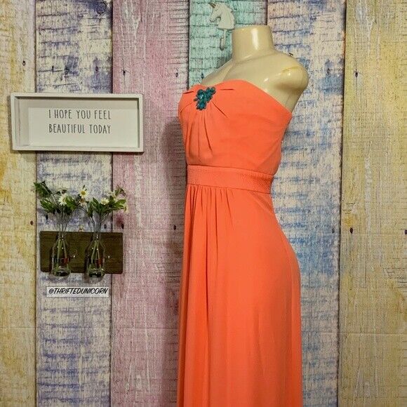 Strapless Full Length Strapless Long Gown Coral Chiffon Orange Size 8 Prom Dress Oryginalna gwarancja, dobra jakość