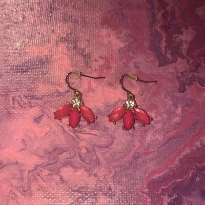Small Three Leaf Pink Statement Earrings