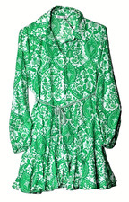 ZARA SHIRT DRESS ladies size XL lime green white NWT long sleeve belt cotton