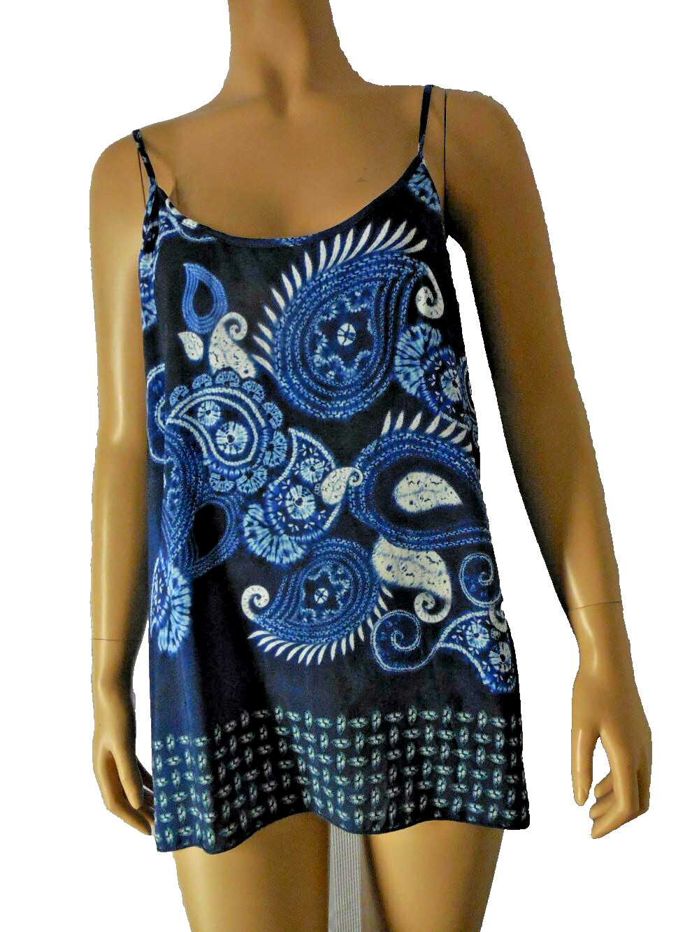 KAREN KANE Cami Top size Large blue adjustable straps uneven hem NWT