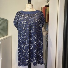 Monsoon Fusion UK 18 Blue Geometric Print Shift Dress  Retro Tunic Plus Size