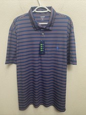 IZOD Golf Men's 2XL Blue Orange Striped Polo Shirt Short Sleeve UPF 50 NWT