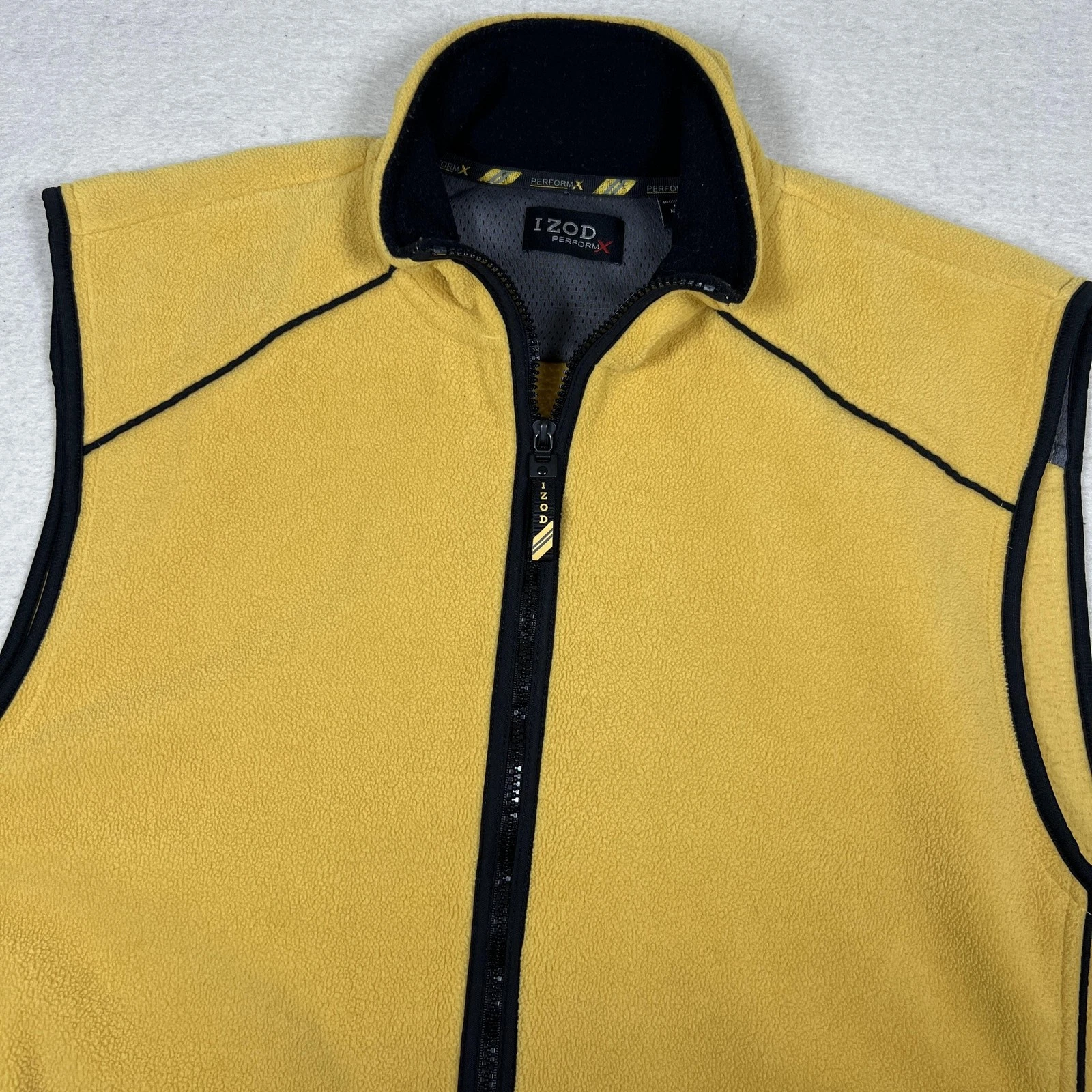 Y2K IZOD PerformX Fleece Vest Mens Large Yellow Full Zip Lined Outdoor Casual