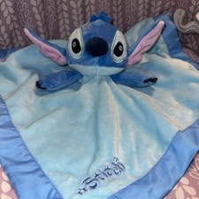 Disney Stitch Lovey Security Blanket Plush Toy Soft Baby Blue Satin