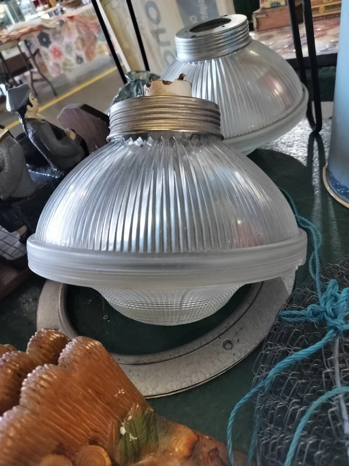 Lámpara de techo colgante industrial de vidrio texturizado holofano de 9" 721-22B? Reparación Foto 2 de 4