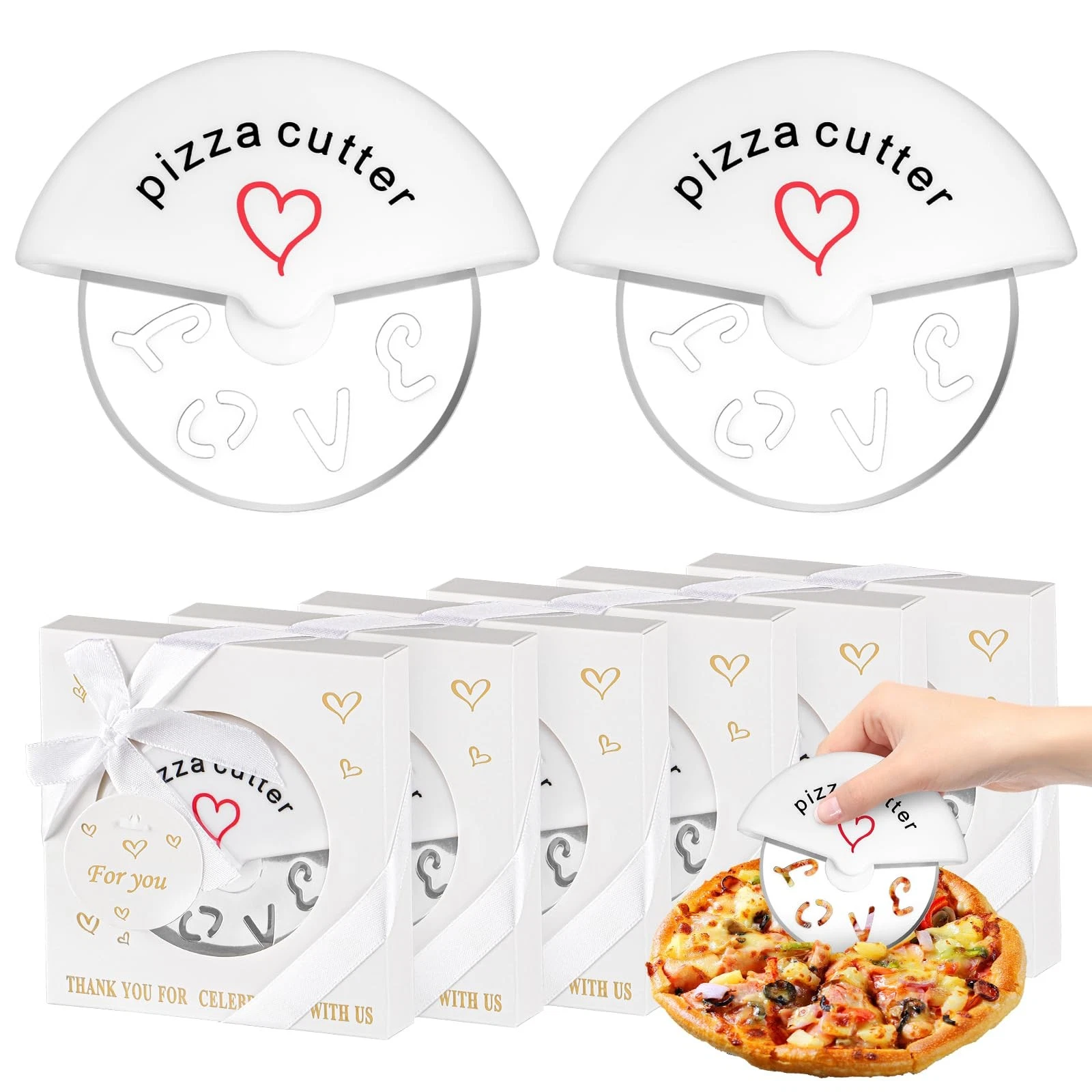 30Pcs Pizza Cutter Wedding Party Favors for Guests, White Mini Stainless Stee...