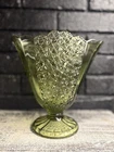 VTG Fenton Glass Vase MCM Avocado Green Daisy Button Fan Retro exc 1960's 9"