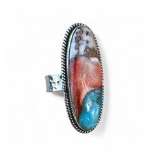 Kingman Turquoise  Spiny Oyster Solid 925 Sterling Silver Ring 9