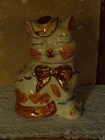 Vintage Shawnee Pottery Puss n Boots Cat Cookie Jar Hand Painted Gold Accents