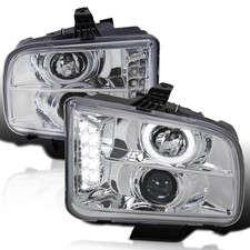 LED Halo Chrome Projector Headlights Assembly Pair For 2005-2009 Ford Mustang