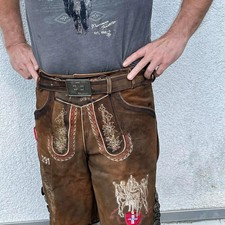 Men&rsquo;s Bavarian Lederhosen Leather Shorts Traditional Oktoberfest Embroidered