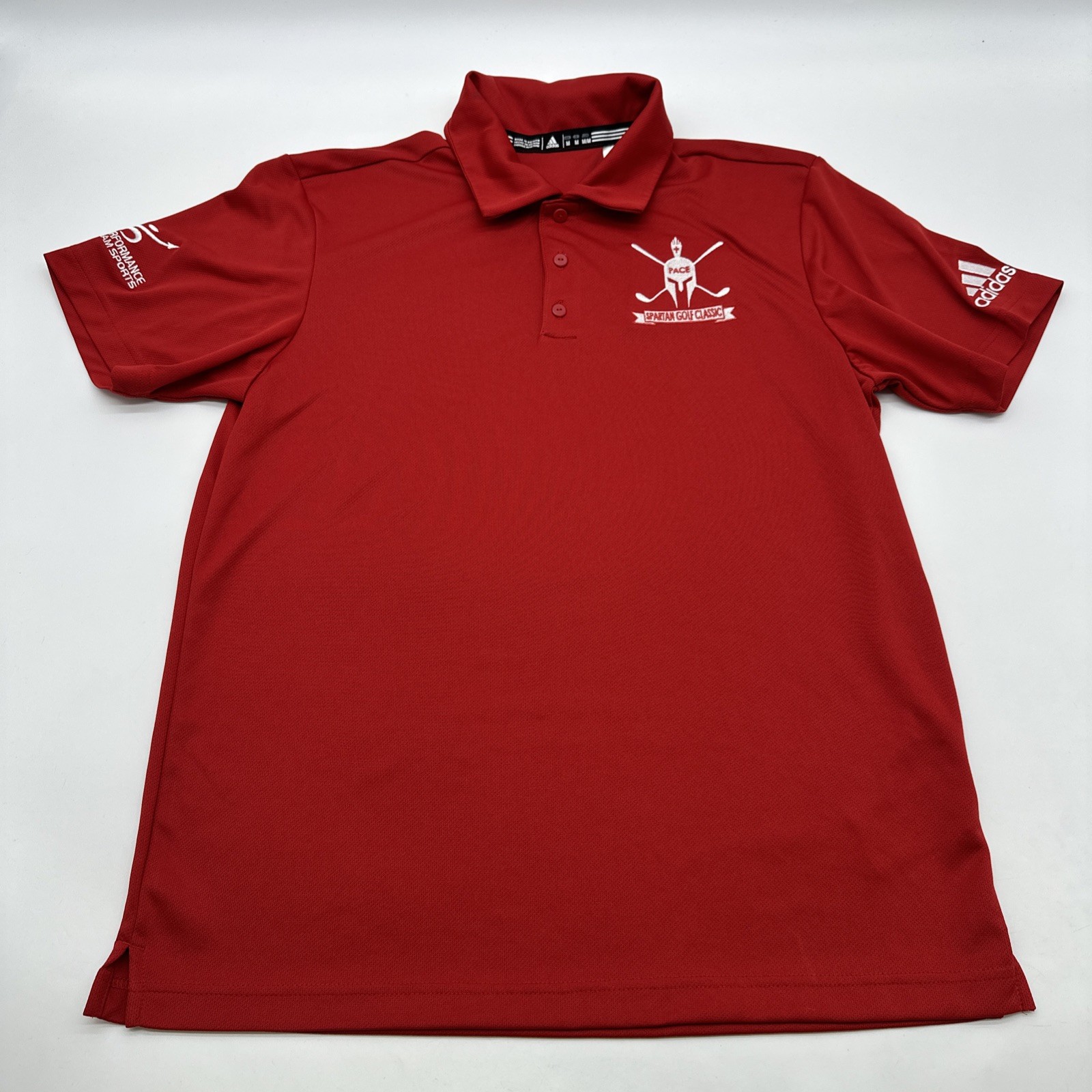 Adidas Polo Shirt Men M Red Logo Spartan Golf Classic Embroidered.#36674