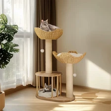 99CM Tall Multilevel Cat Tree Activity Tower Center with Plush Cushion Dangling 