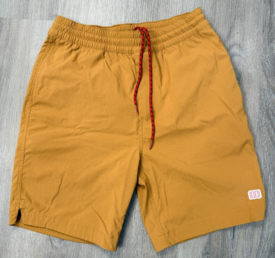 Topo Designs Shorts Mens S Mustard Yellow Outdoor Hiking Drawstring Nylon