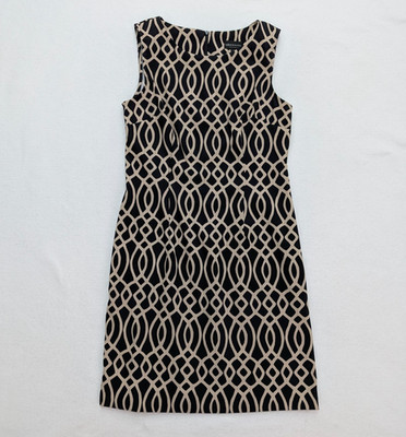 Connected Apparel Women's Dress Size 12 Black Beige Geometric Print Sheath