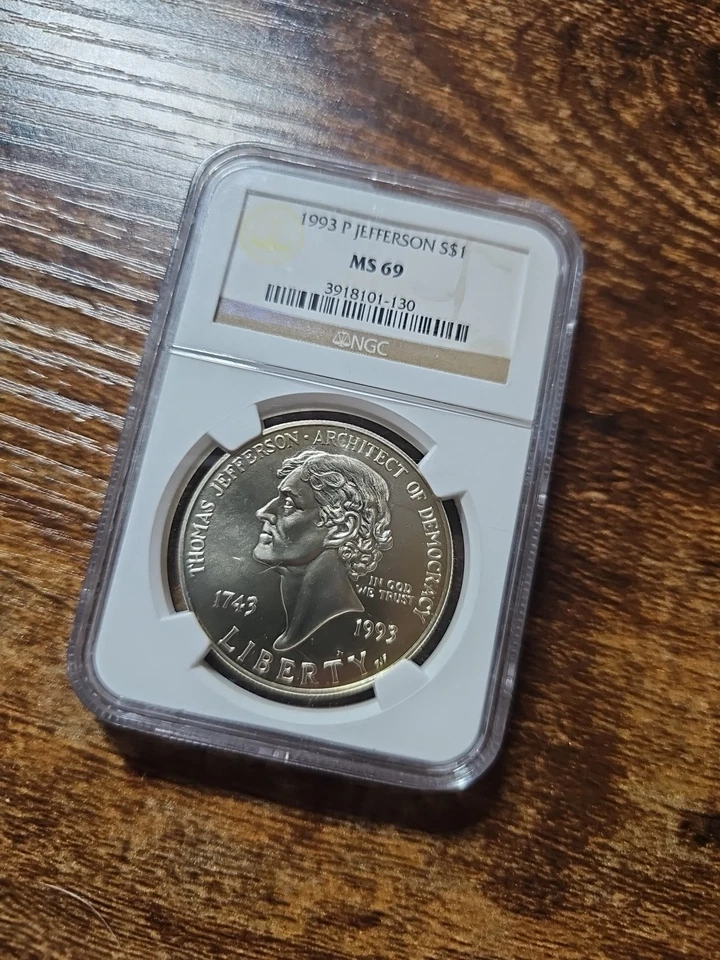 1993-P $1 Silver NGC MS69 Jefferson Dollar 90% HEAVY GOLD TONING 3918101-130 - Image 3 of 4