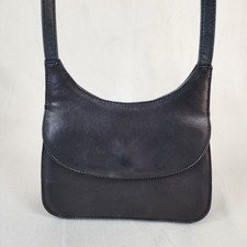 ESTE LAUDER Black Soft Leather Shoulder Purse Vintage Long Strap Classic Boho