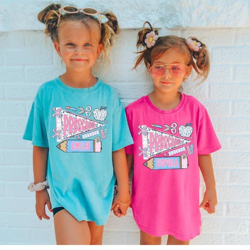 Back to School Girl Shirt Personalized, Custom Name Flag Shirt, Coquette Girls - Picture 6 of 11