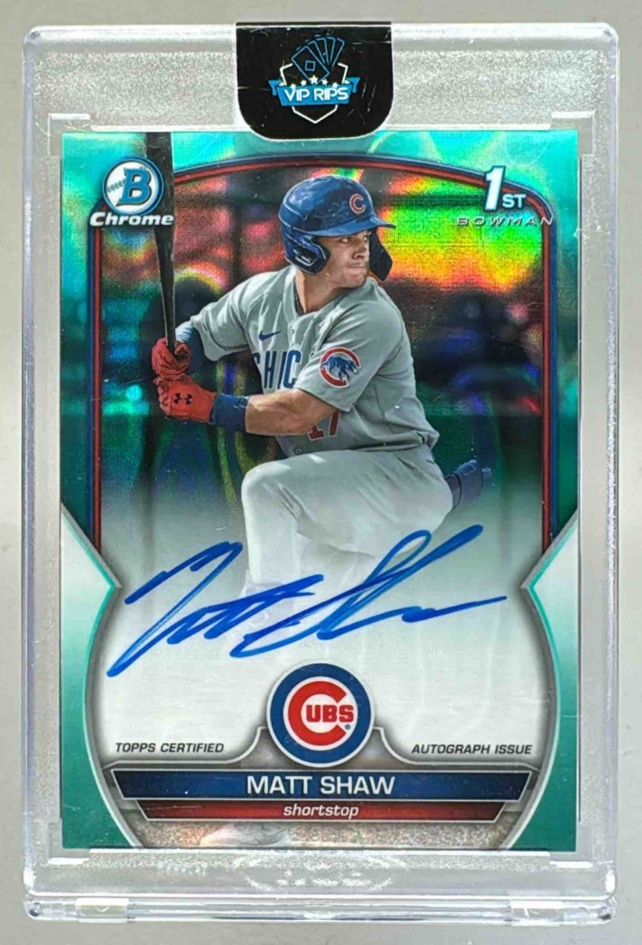 Matt Shaw 2023 Bowman Chrome Draft #CDA-MS Aqua Lava Refractor Auto 1st RC /199