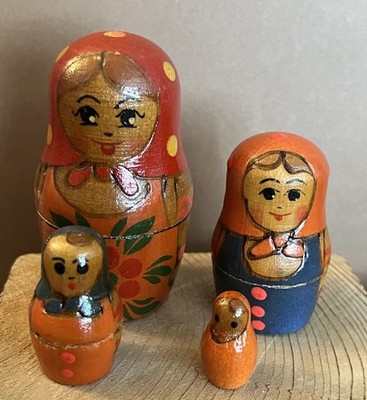 Vintage Wooden Russian Matryoshka Nesting Dolls 2.75  Hand Painted Set of 4