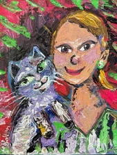Cat Mom Original Oil Painting By Melissa Bollen White Cat Animals Figure Orange