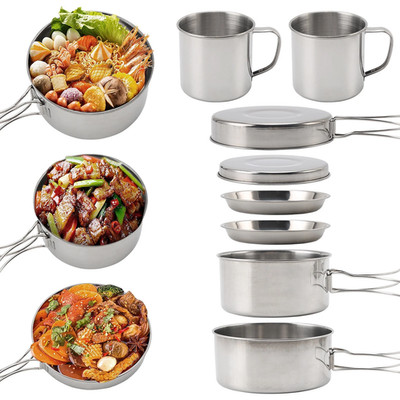 8Pcs Backpacking Camping Cookware Mini Picnic Camping Cooking Mess Kit with Pot