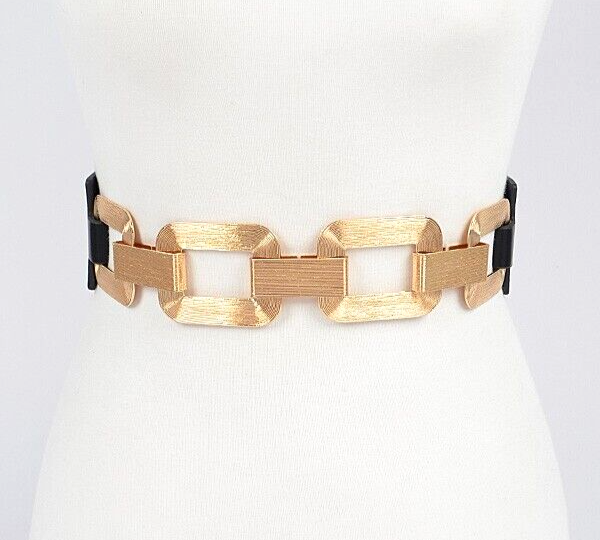 LINK BUCKLE STRETCH BELT Faux Leather Fabric Stretch Belt With Silver Tone Wide Chain  main image 2