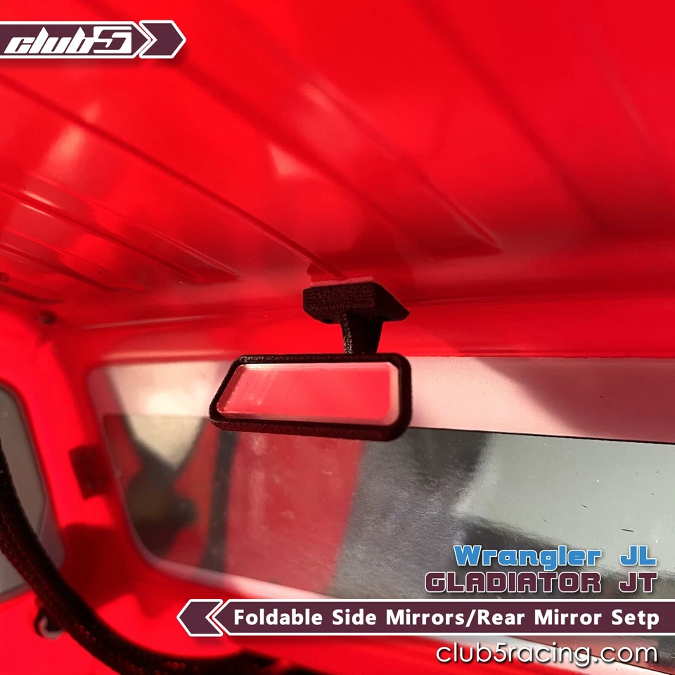 Foldable Side Mirrors / Rear Mirror Set for SCX10 III Jeep JL Wrangler / JT Glad - Image 2 of 4