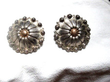 Vintage Pair Sterling Silver Flower Horse Bridle Conchos Loop Backs 2"