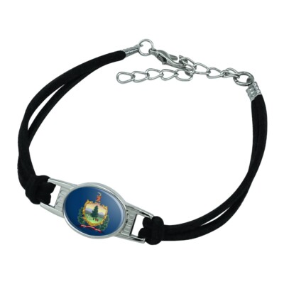 Vermont State Flag Novelty Suede Leather Metal Bracelet