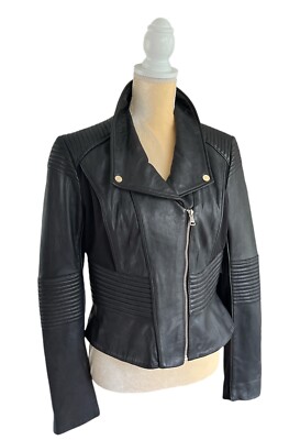 New! Bebe Full Zip Moto Leather Jacket Size (LG) Women's Large
