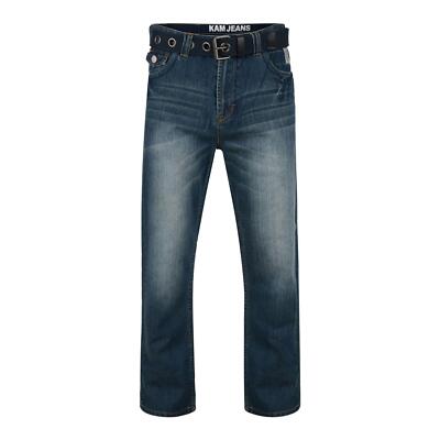 KAM EXTRA TALL RELAXED FIT LIGHT WASHED BLUE BELTED JEANS (BRITTO)