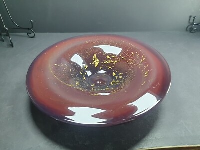 Schöne rote bordeaux goldene Dartington Kristallglas Schale 9 1/2''
