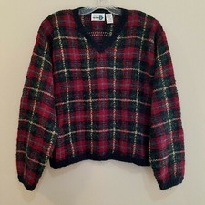 Paul Harris Design Sweater LARGE Red Plaid Wool Mohair Blend Grandpacore Unisex