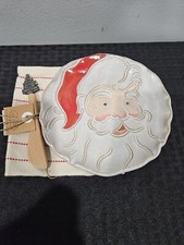 Mud Pie Christmas SANTA   Appetizer Set, 6 1/2", Santa Plate, Tree, Towel NWT