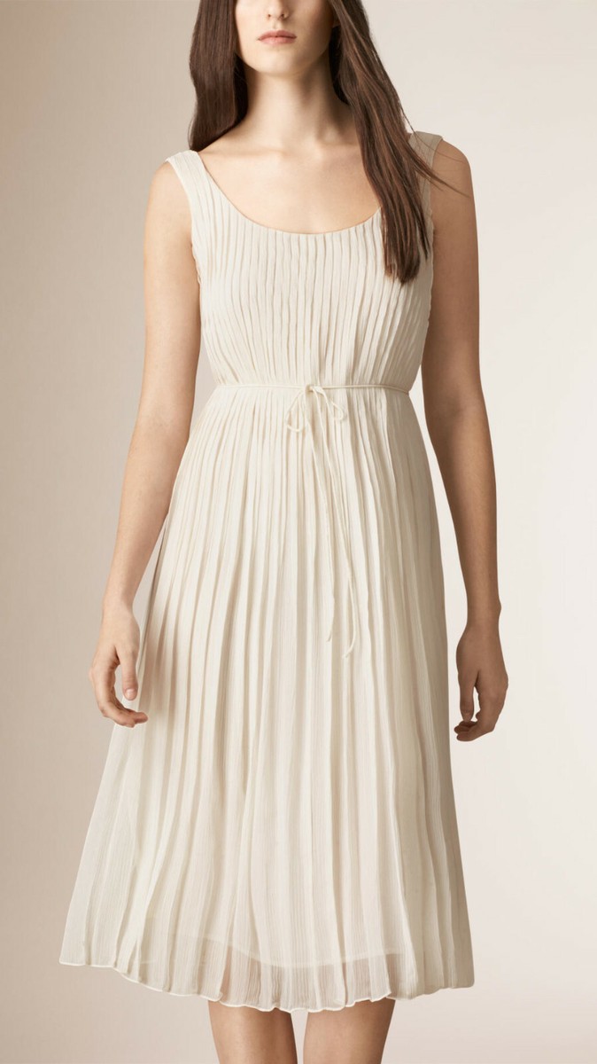 オールインワン・サロペット Burberry Sleeveless Pleated Silk Dress Burberry Women's Natural Sleeveless Pleated Silk Dress Sz 4